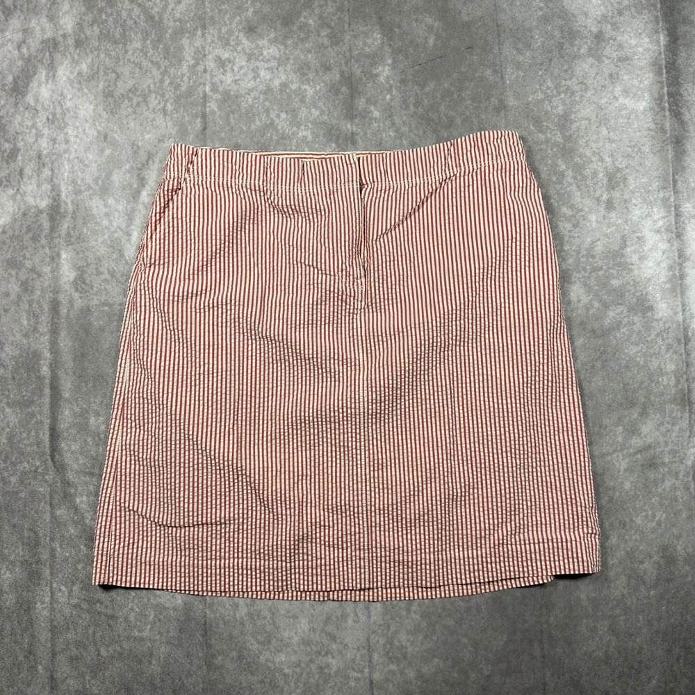 J.Crew Stretch Red White‎ Striped Seersucker Mini Skirt Size 10 Womens Pocketed